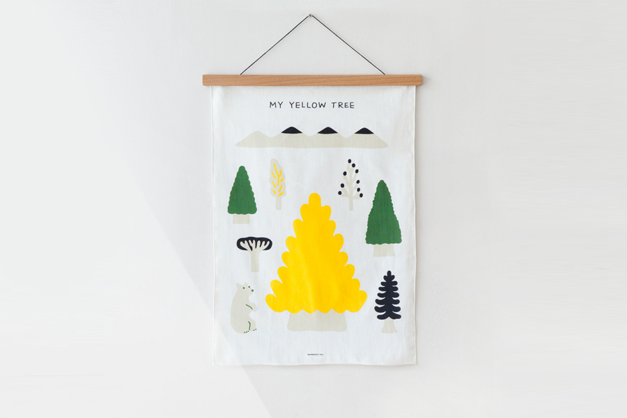 My Yellow TreeBlack Fabric Poster