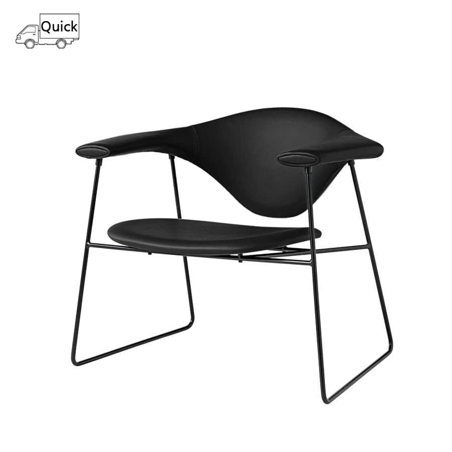 구비 마스쿨로 라운지 체어 Masculo Lounge Chair Sled Base / Leather Black